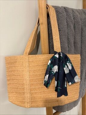 Draper James Straw Handbag Floral scarf Tan